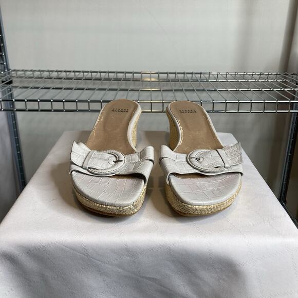 Stuart Weitzman Women's Raffia Wedge Sandals Size 9.5M Beachy Resort Boho Croc - Picture 7 of 8